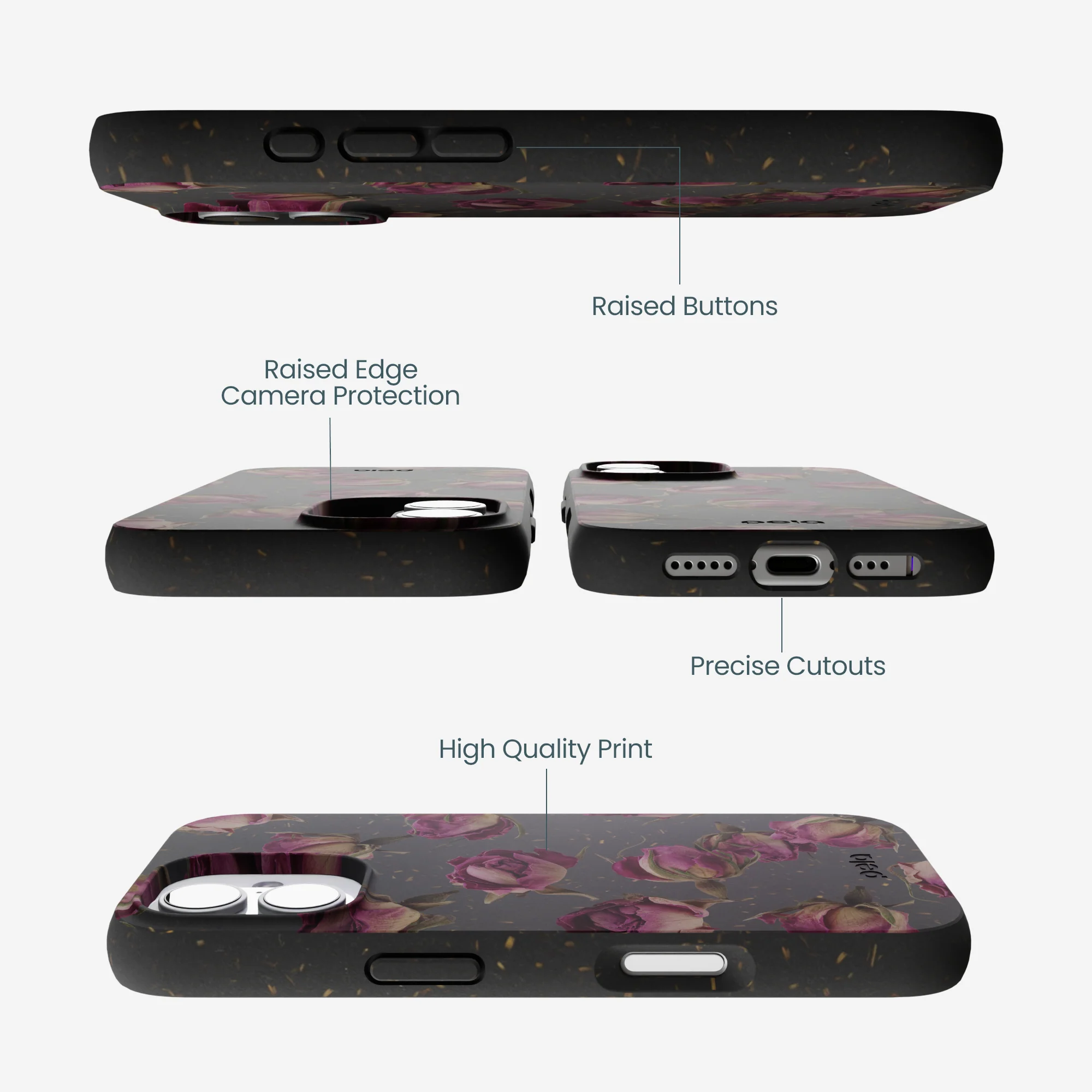 Black Dried Rosebuds iPhone 17 Case - Image 3