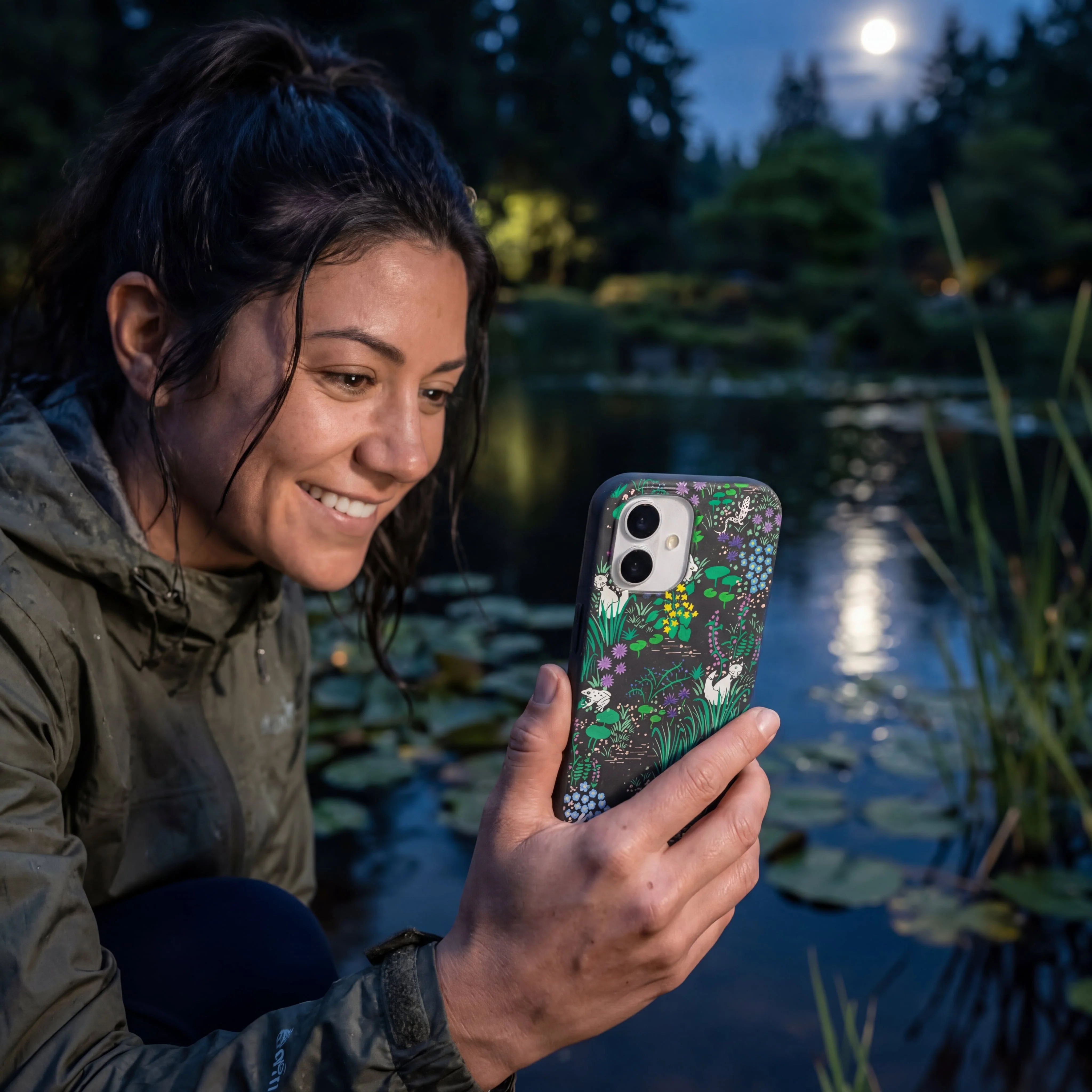 Black Midnight Pond iPhone 13 Mini Case - Image 2