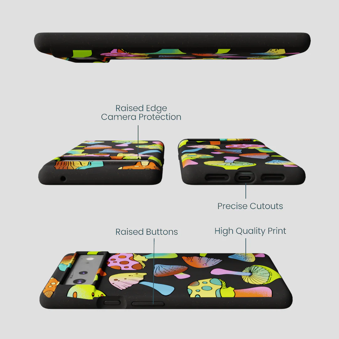 Black Mushroom Party Google Pixel 6a Case - Image 3
