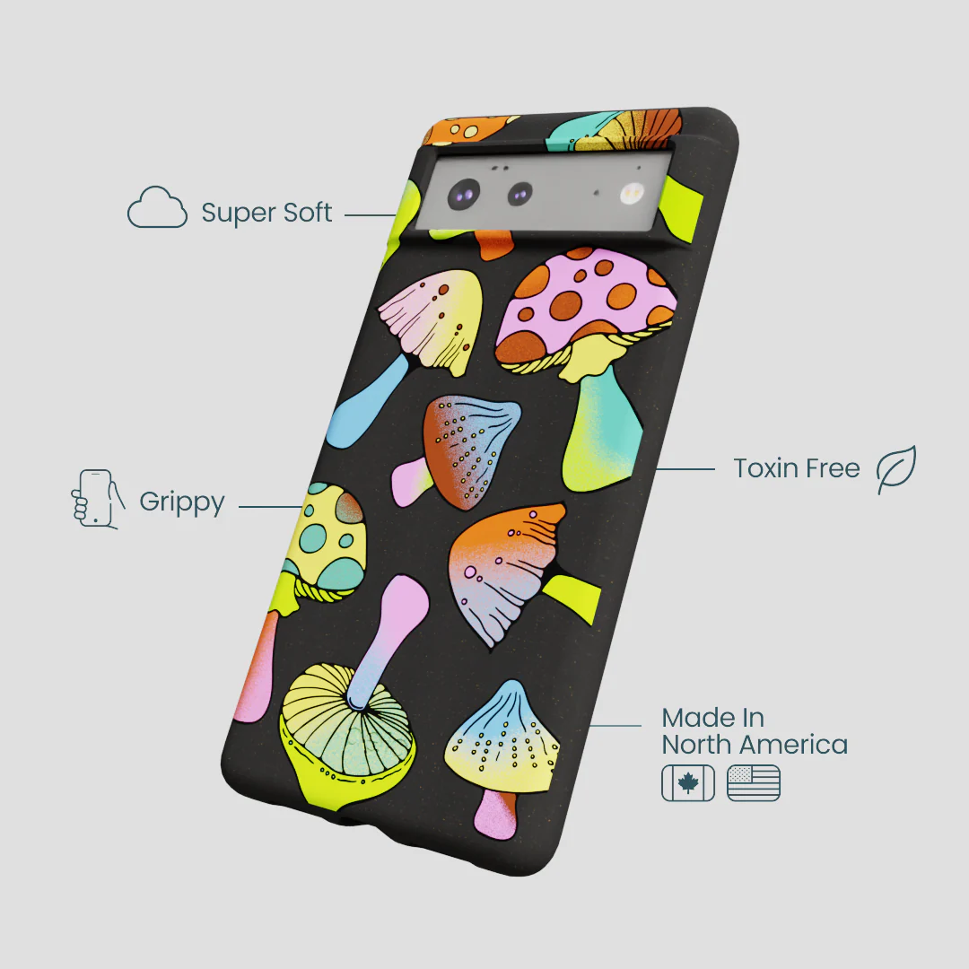 Black Mushroom Party Google Pixel 6a Case - Image 4