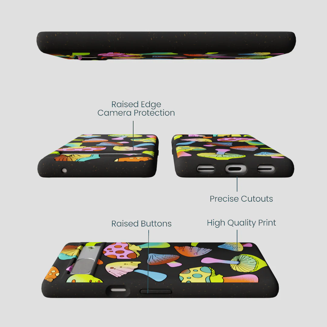 Black Mushroom Party Google Pixel 7 Case - Image 3