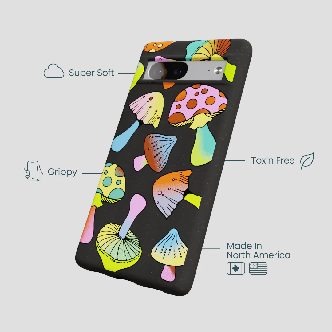 Black Mushroom Party Google Pixel 7 Case - Image 4