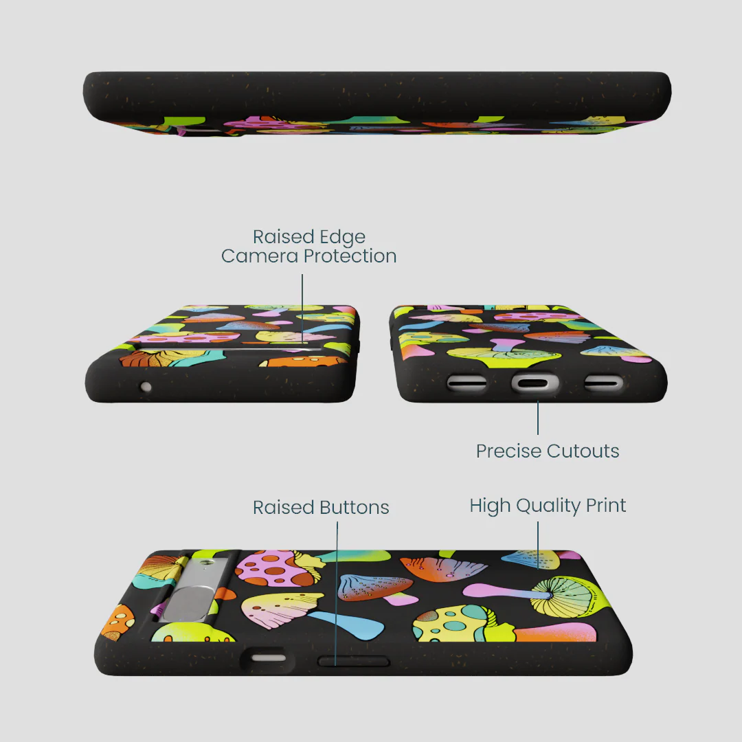 Black Mushroom Party Google Pixel 7a Case - Image 3