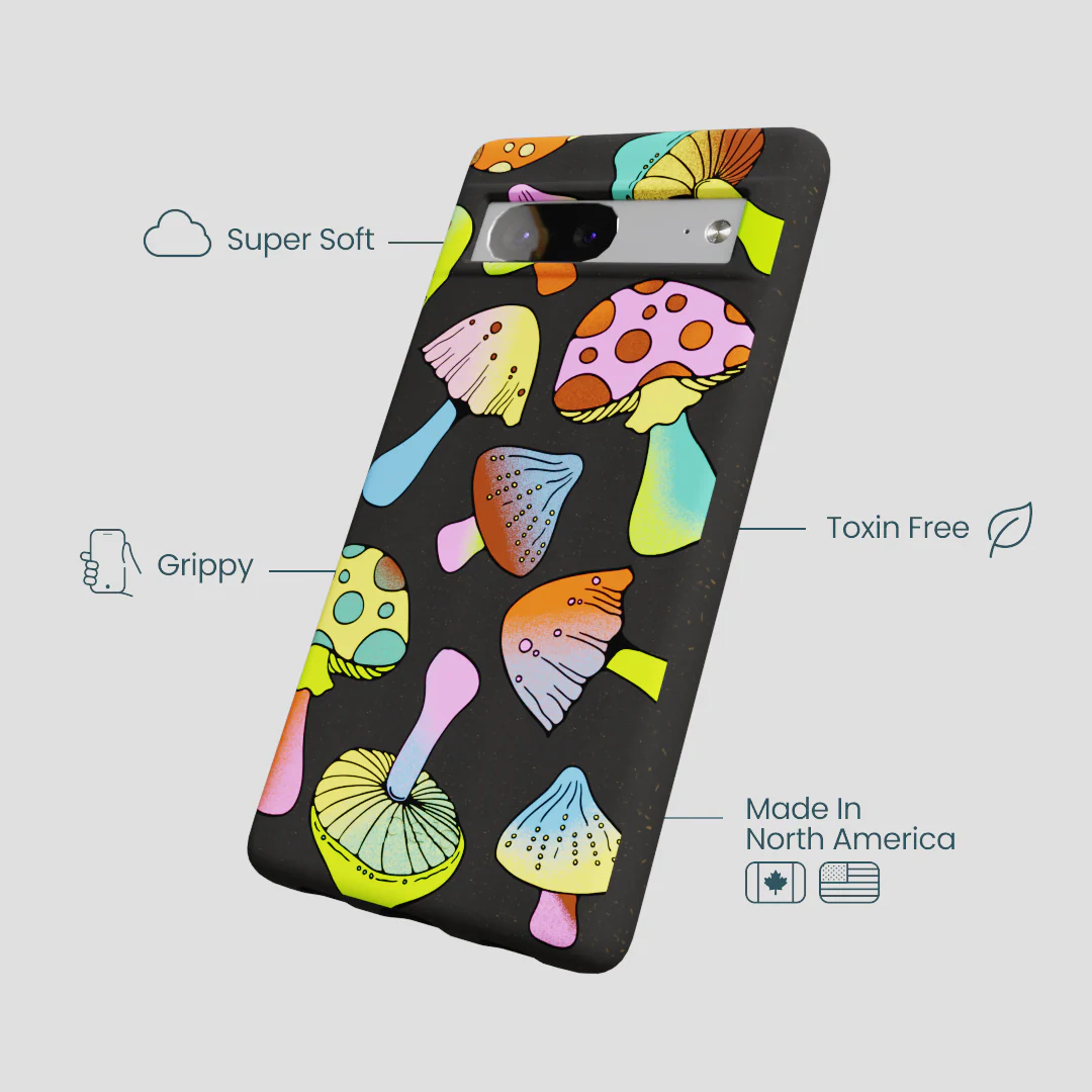 Black Mushroom Party Google Pixel 7a Case - Image 4