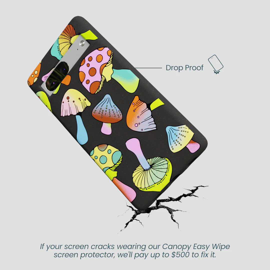 Black Mushroom Party Google Pixel 7a Case - Image 5