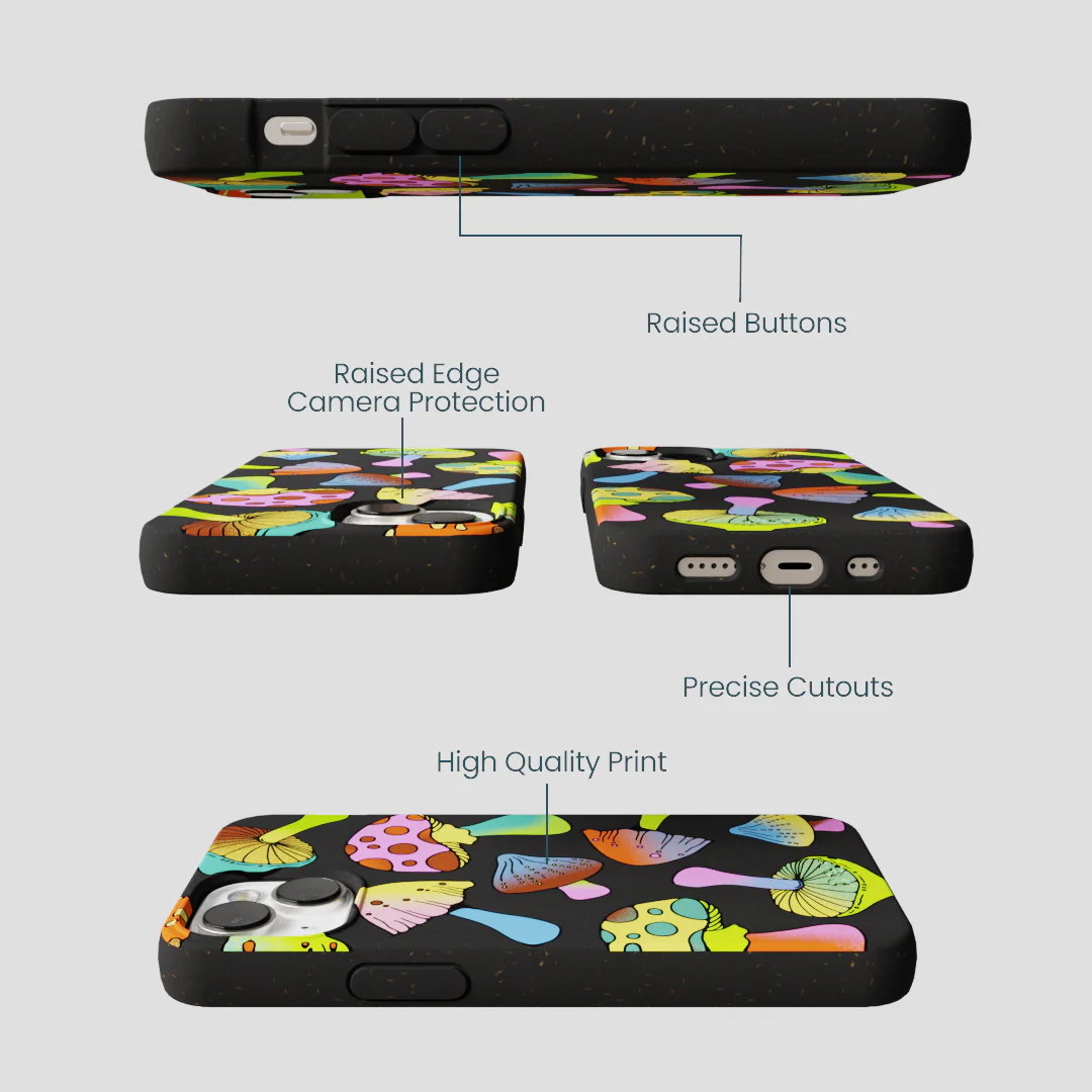 Black Mushroom Party iPhone 13 Case - Image 3