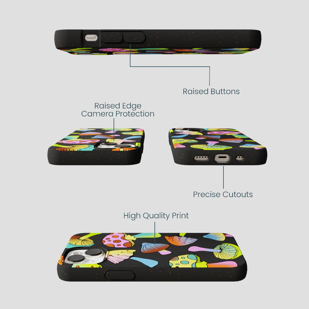 Black Mushroom Party iPhone 13 Mini Case - Image 3
