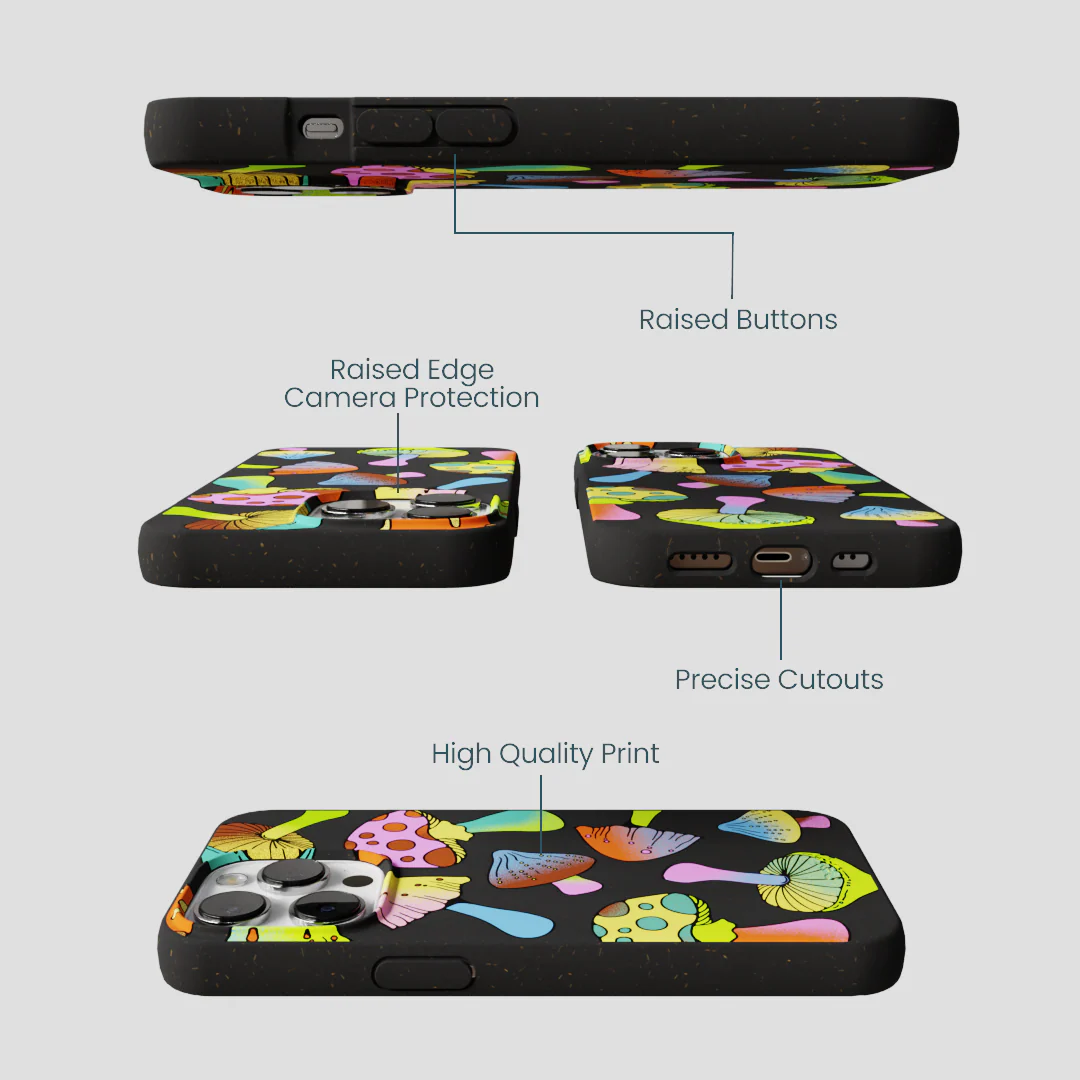 Black Mushroom Party iPhone 13 Pro Case - Image 3