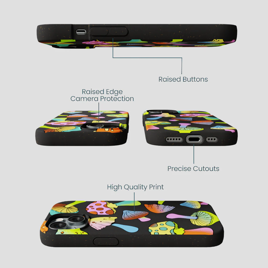 Black Mushroom Party iPhone 14 Case - Image 3