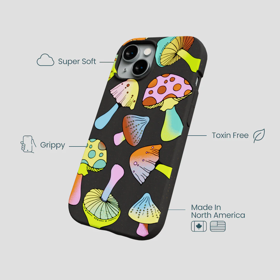 Black Mushroom Party iPhone 14 Case - Image 4