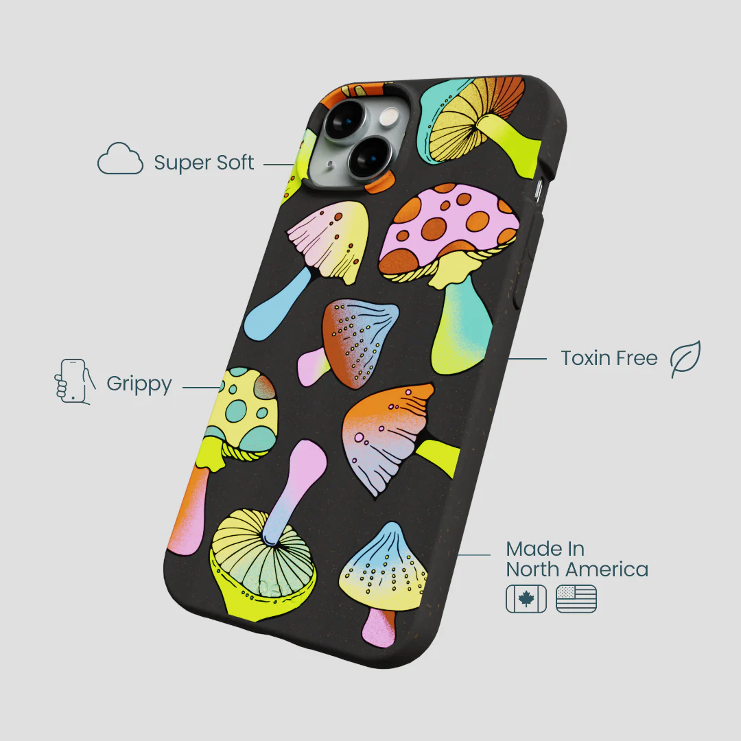 Black Mushroom Party iPhone 14 Plus Case - Image 4