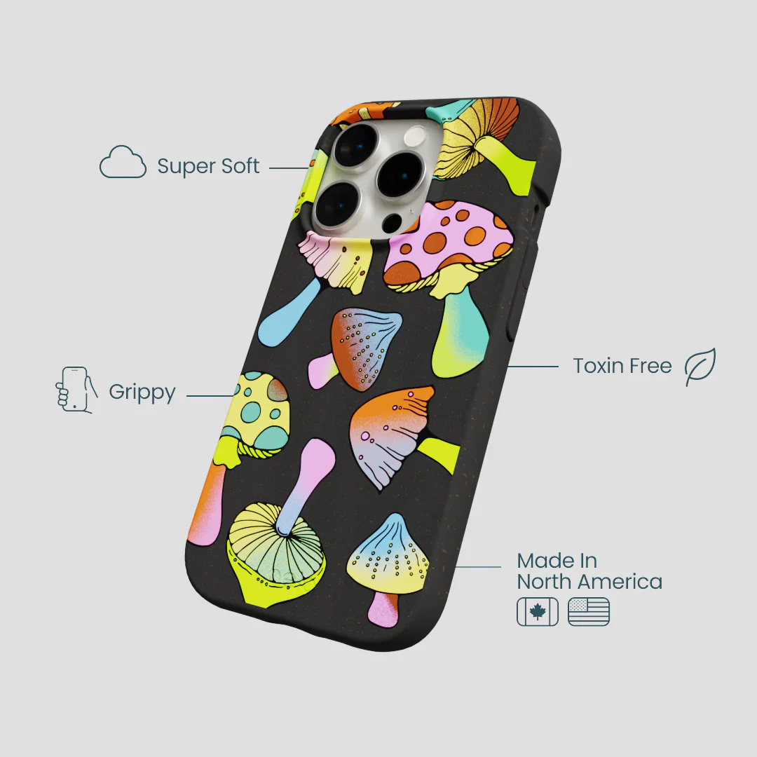 Black Mushroom Party iPhone 14 Pro Case - Image 4