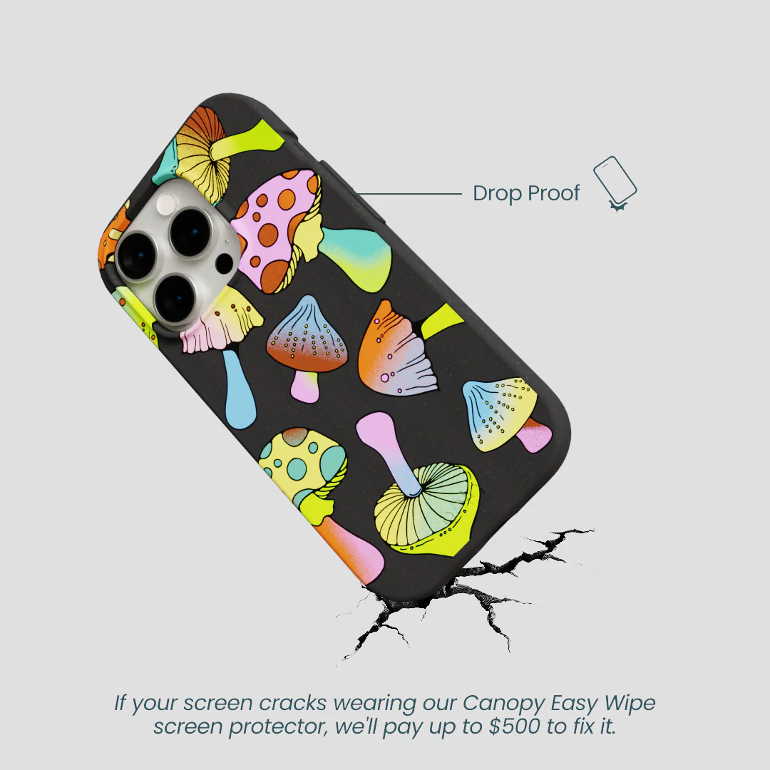 Black Mushroom Party iPhone 14 Pro Case - Image 5
