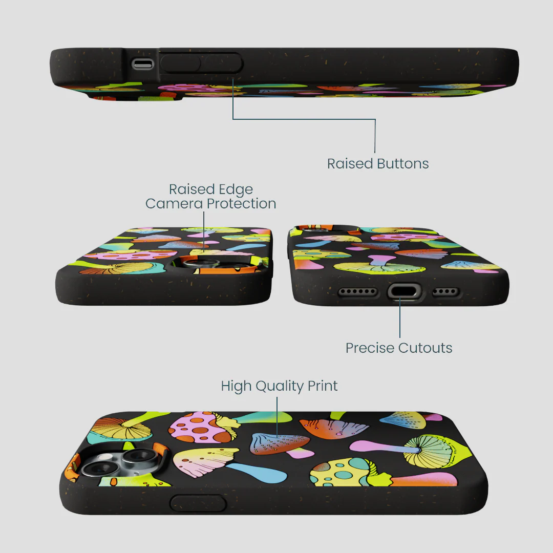 Black Mushroom Party iPhone 15 Plus Case - Image 3
