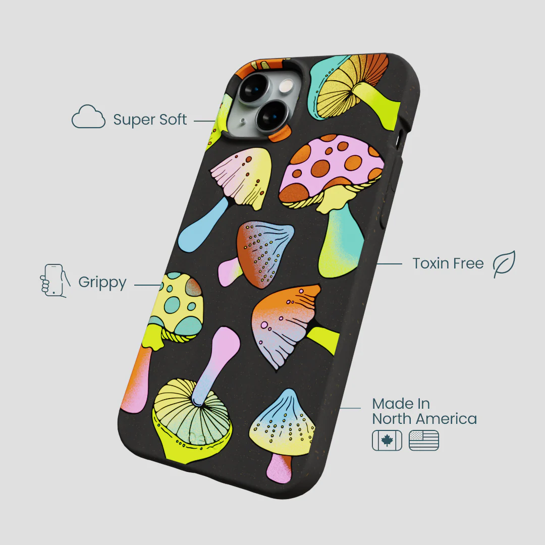 Black Mushroom Party iPhone 15 Plus Case - Image 4