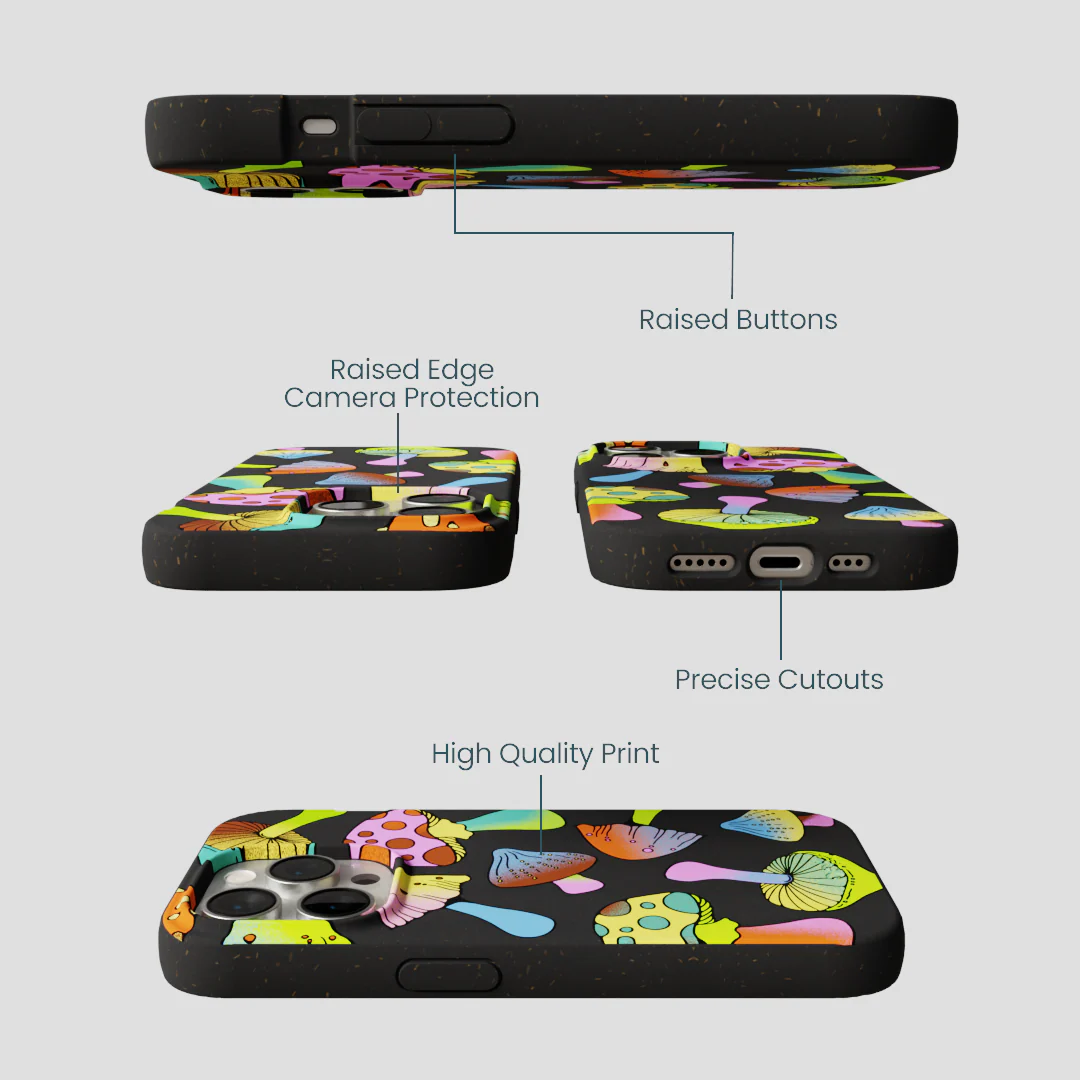 Black Mushroom Party iPhone 15 Pro Case - Image 3