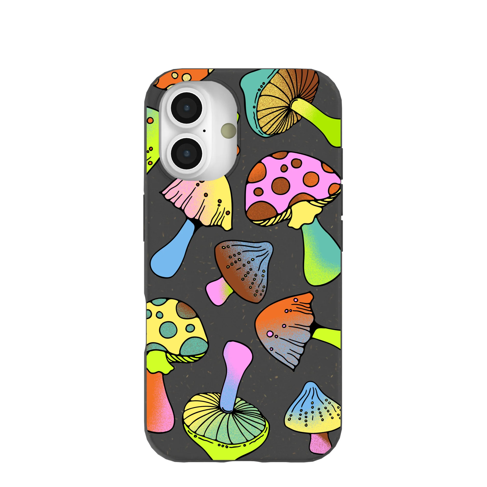 Black Mushroom Party iPhone 16 Case