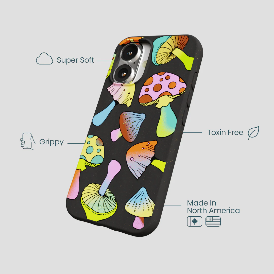Black Mushroom Party iPhone 16 Case - Image 4