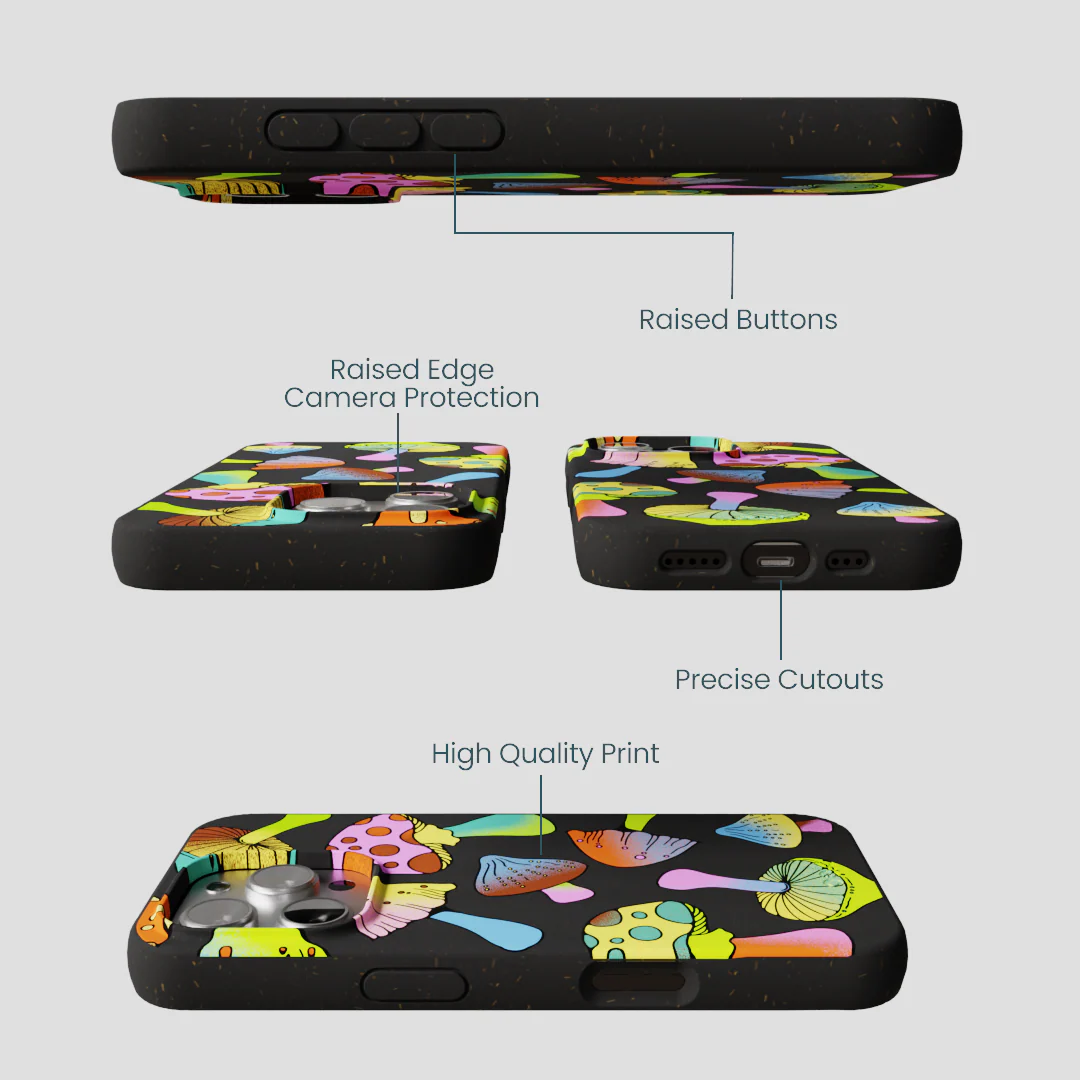 Black Mushroom Party iPhone 16 Pro Case - Image 3