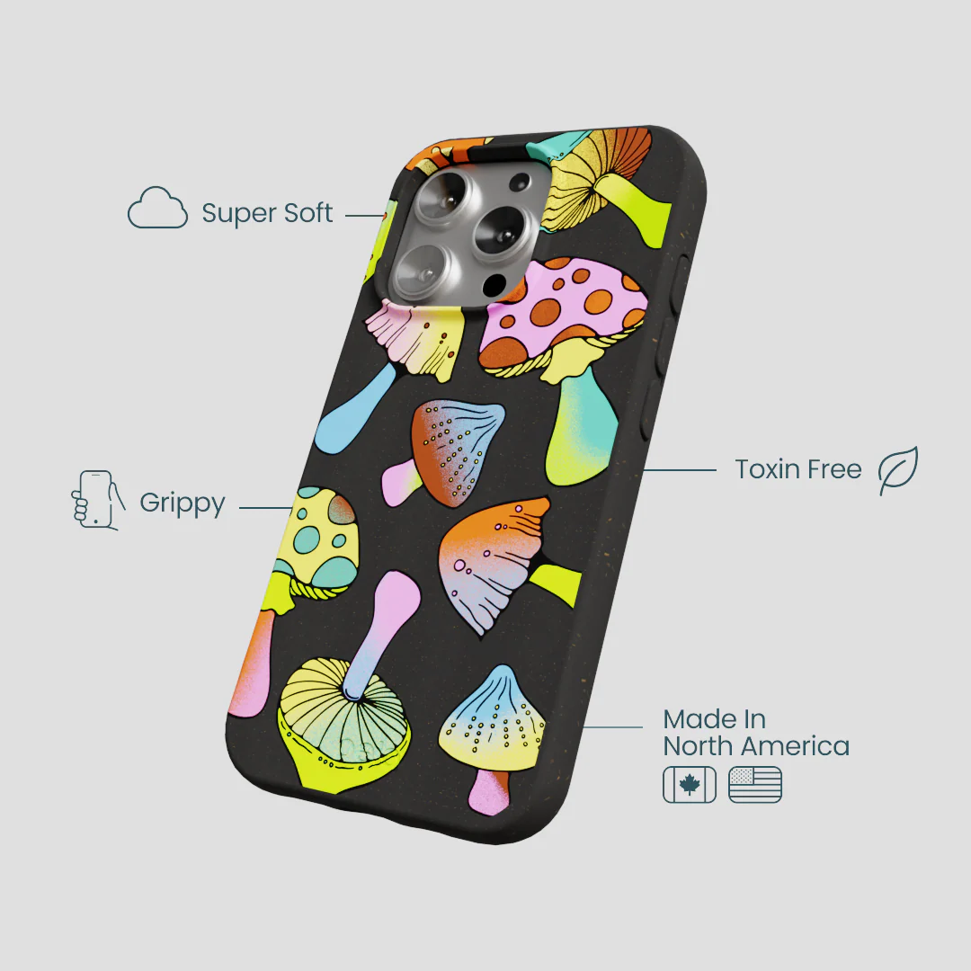Black Mushroom Party iPhone 16 Pro Case - Image 4