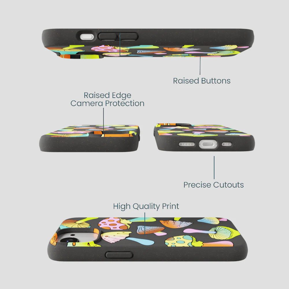 Black Mushroom Party iPhone 16e/17e Case - Image 3
