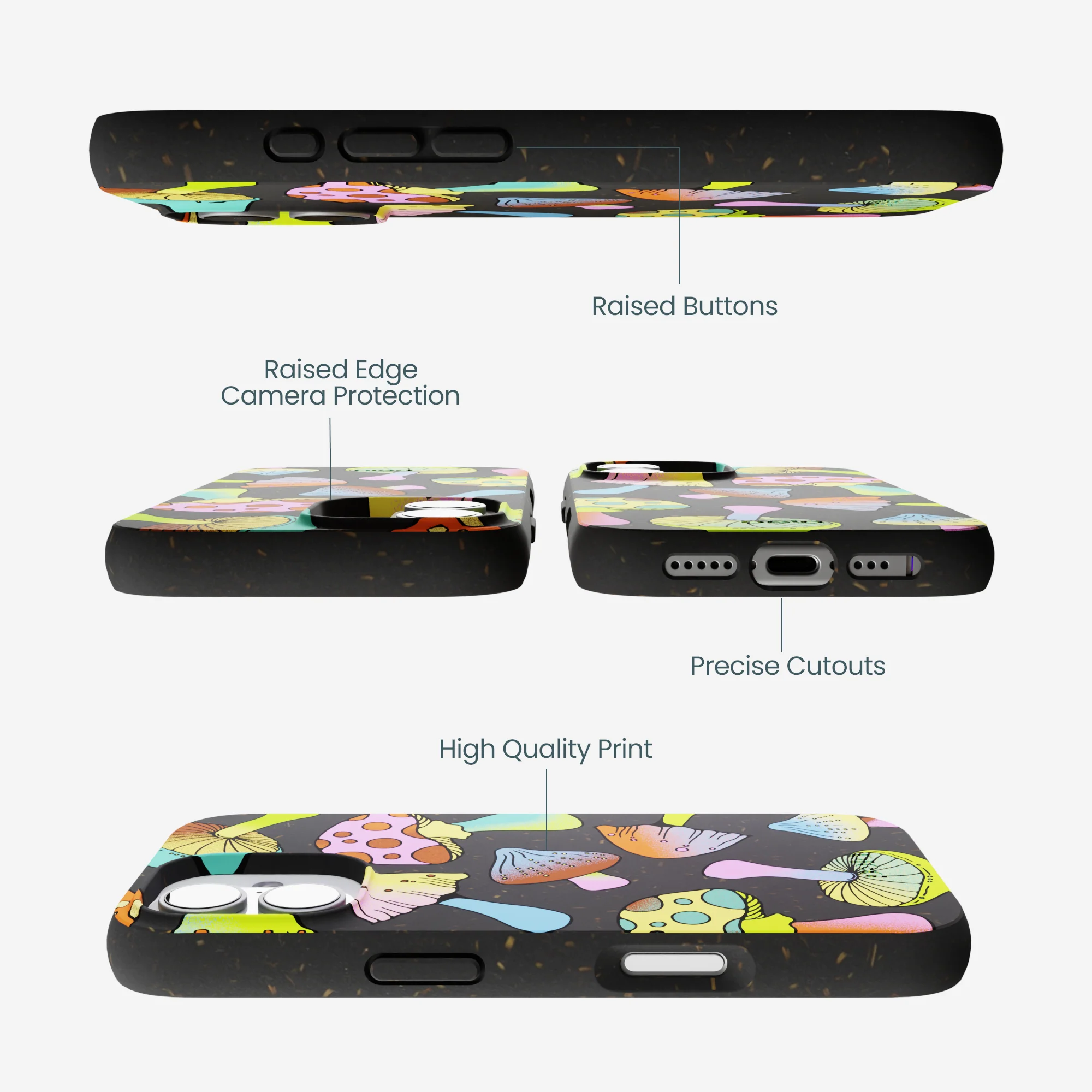 Black Mushroom Party iPhone 17 Case - Image 3