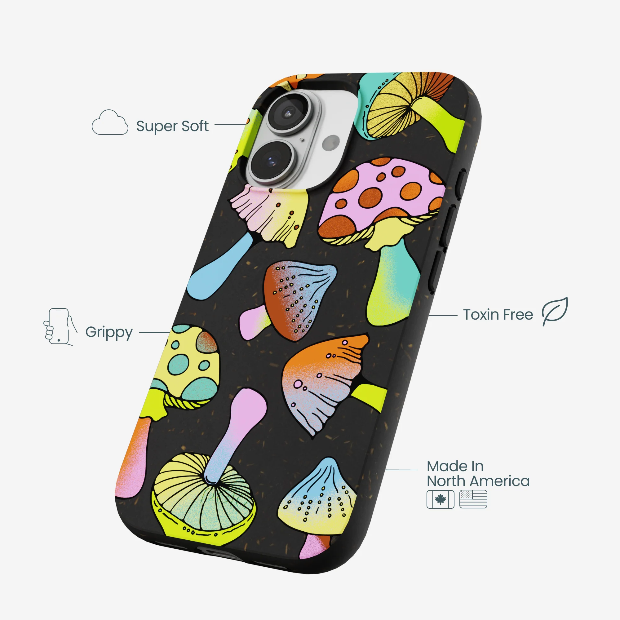 Black Mushroom Party iPhone 17 Case - Image 4