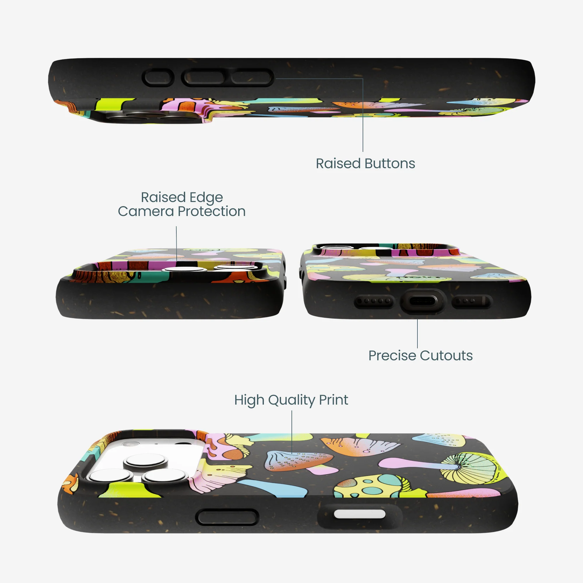 Black Mushroom Party iPhone 17 Pro Case - Image 3