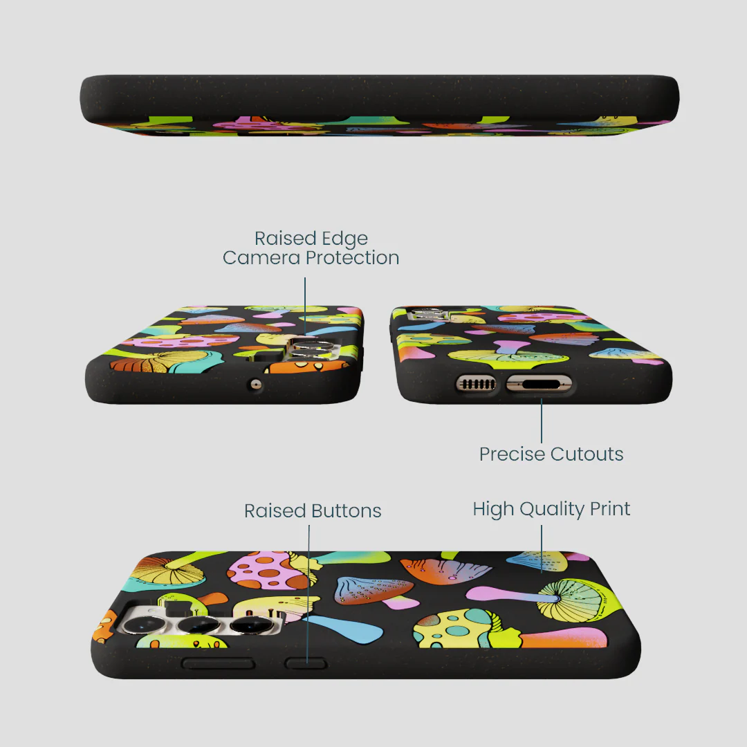 Black Mushroom Party Samsung Galaxy S24+(Plus) Case - Image 3