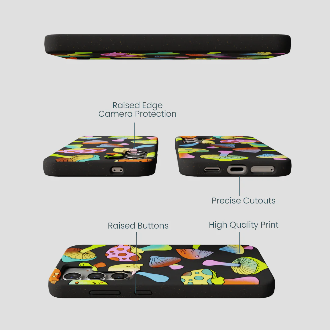 Black Mushroom Party Samsung Galaxy S25 Case - Image 3