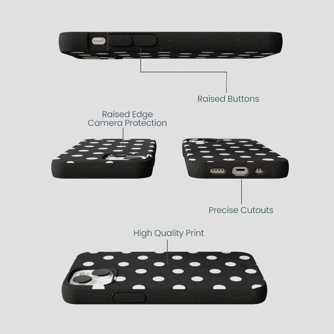 Black Polka Confetti iPhone 13 Mini Case - Image 3