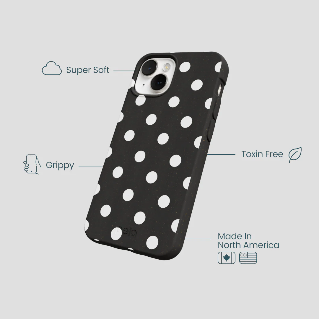 Black Polka Confetti iPhone 13 Mini Case - Image 4