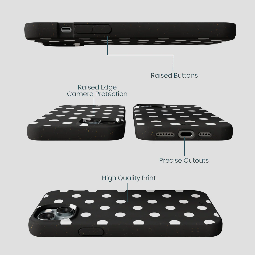 Black Polka Confetti iPhone 14 Plus Case - Image 3