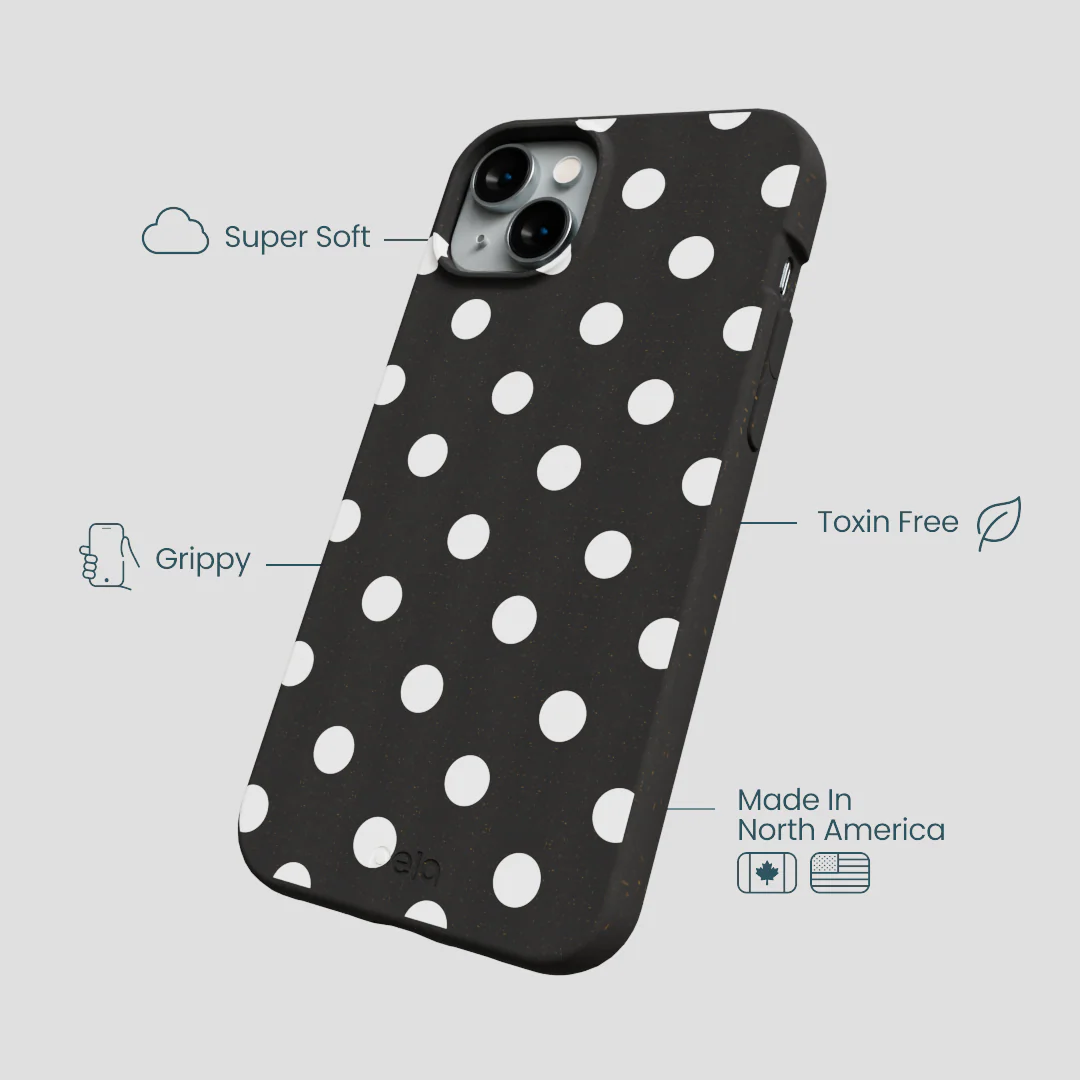 Black Polka Confetti iPhone 14 Plus Case - Image 4