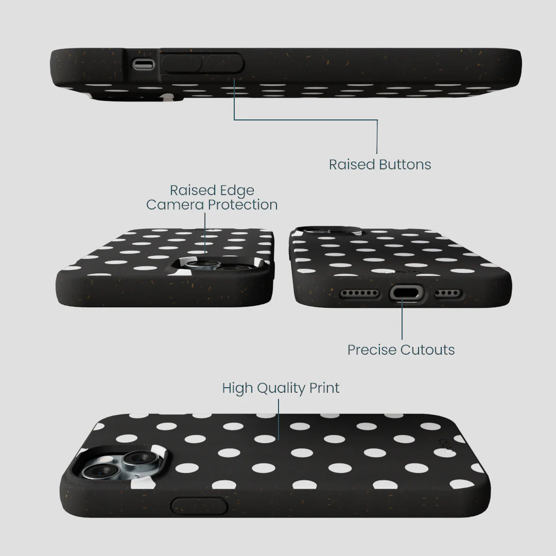 Black Polka Confetti iPhone 15 Plus Case - Image 3