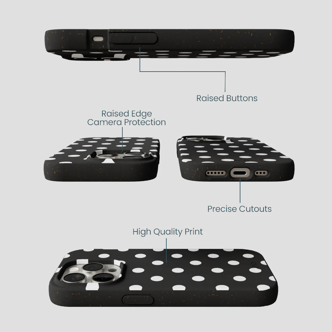 Black Polka Confetti iPhone 15 Pro Case - Image 3