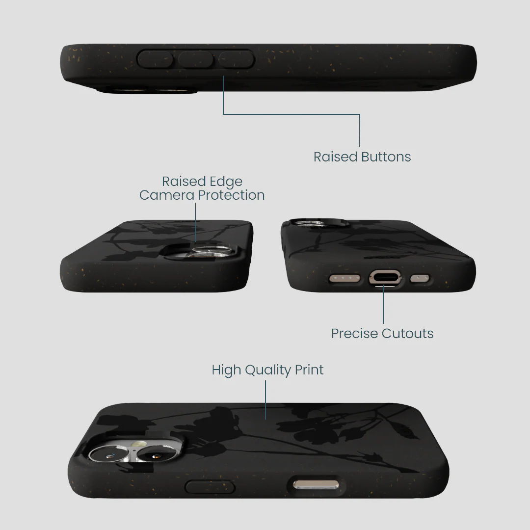 Black Shadow Petals iPhone 16 Case - Image 3