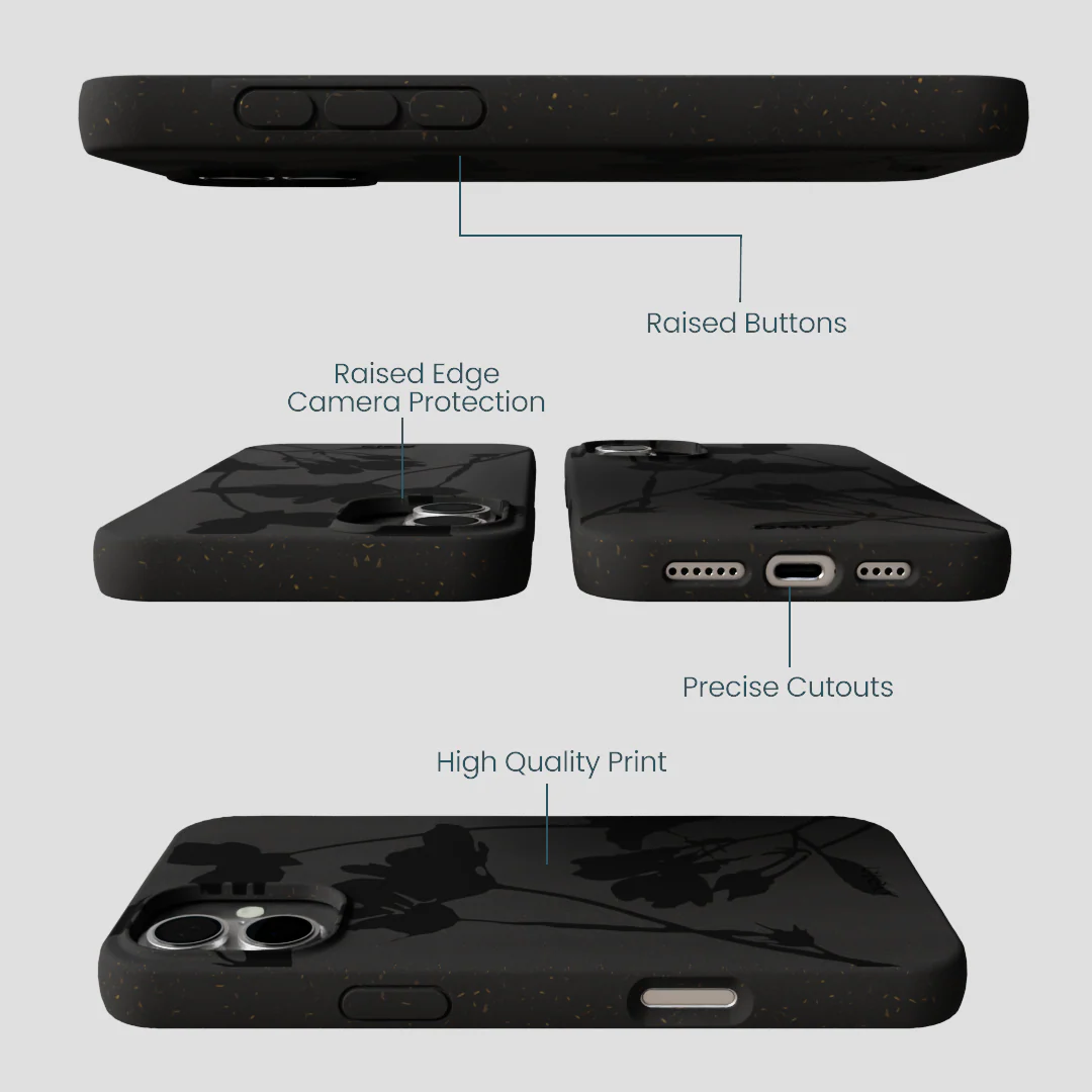 Black Shadow Petals iPhone 16 Plus Case - Image 3