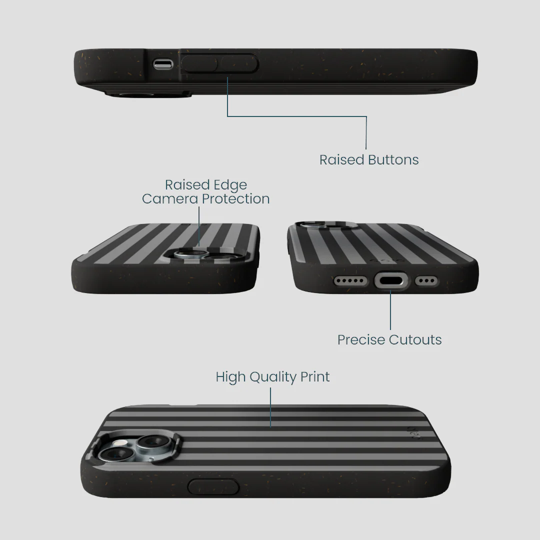 Black Shadow Stripes iPhone 15 Case - Image 3