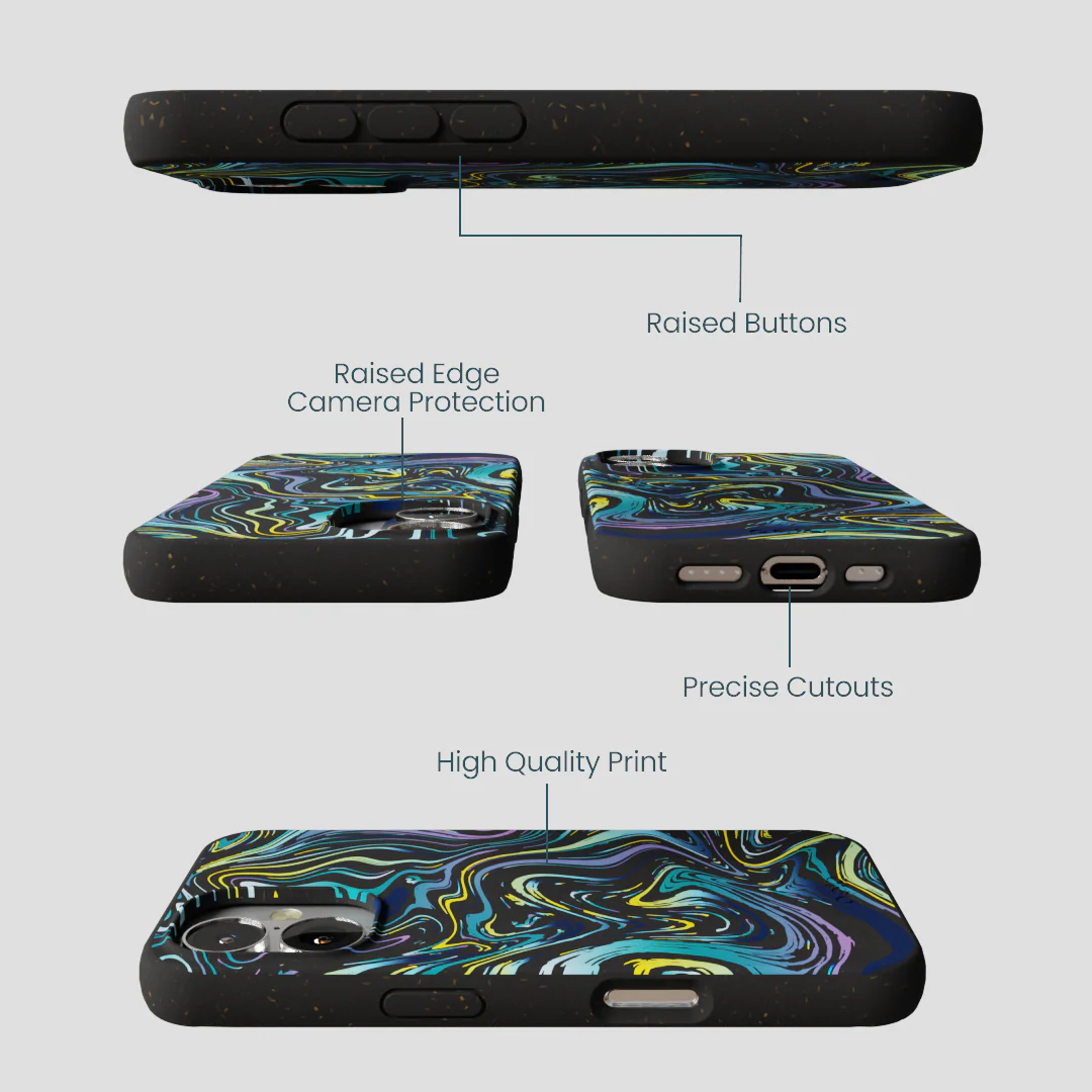 Black Space Waves iPhone 16 Case - Image 3