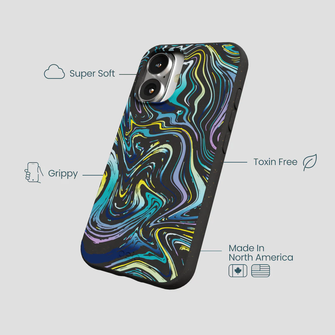 Black Space Waves iPhone 16 Case - Image 4