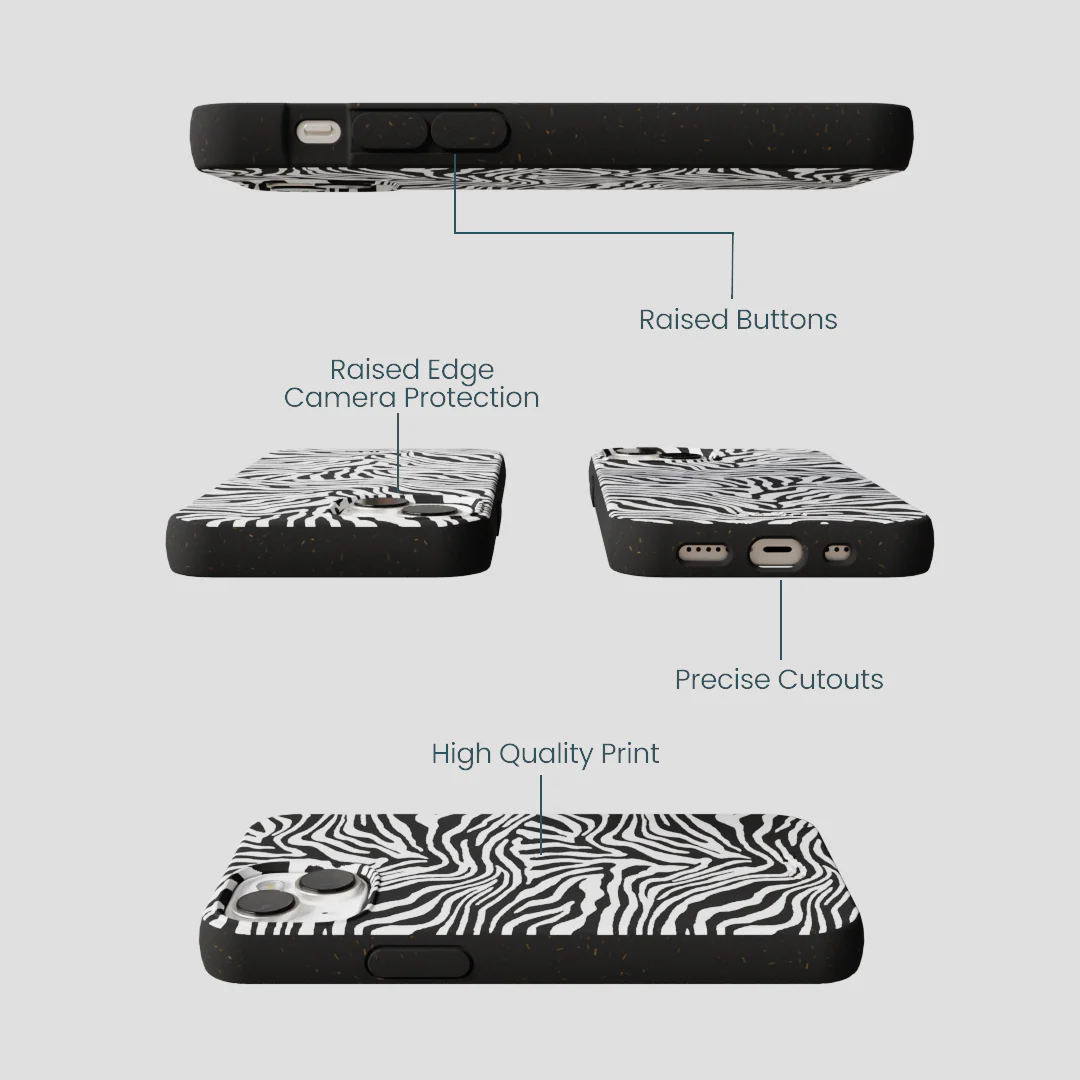 Black Zebra Lines iPhone 13 Mini Case - Image 3