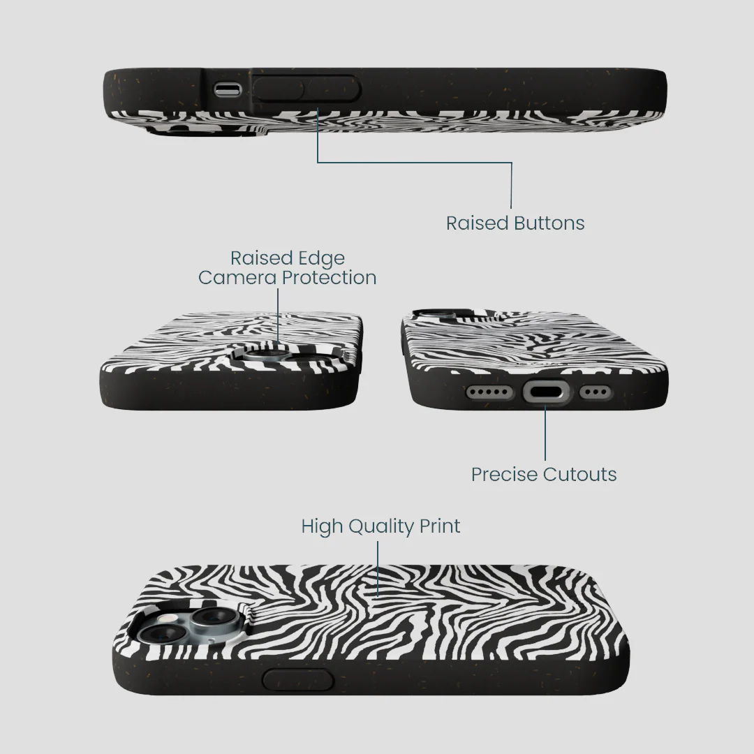 Black Zebra Lines iPhone 14 Case - Image 3