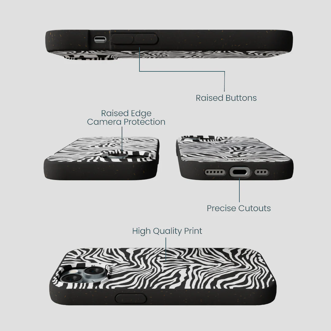 Black Zebra Lines iPhone 15 Case - Image 3