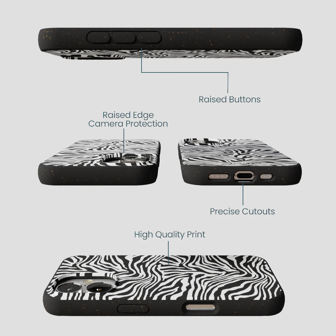 Black Zebra Lines iPhone 16 Case - Image 3