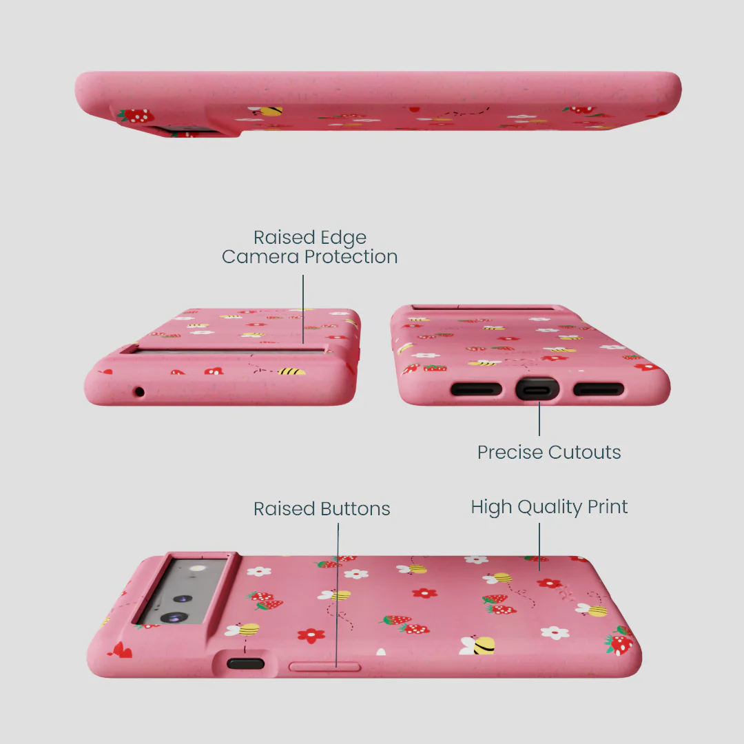 Bubblegum Pink Bees n Berries Google Pixel 6 Case - Image 3