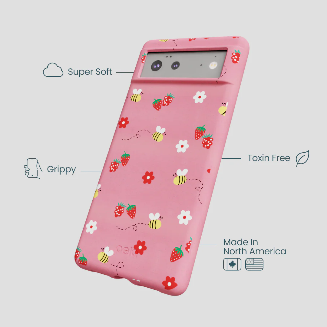 Bubblegum Pink Bees n Berries Google Pixel 6a Case - Image 4