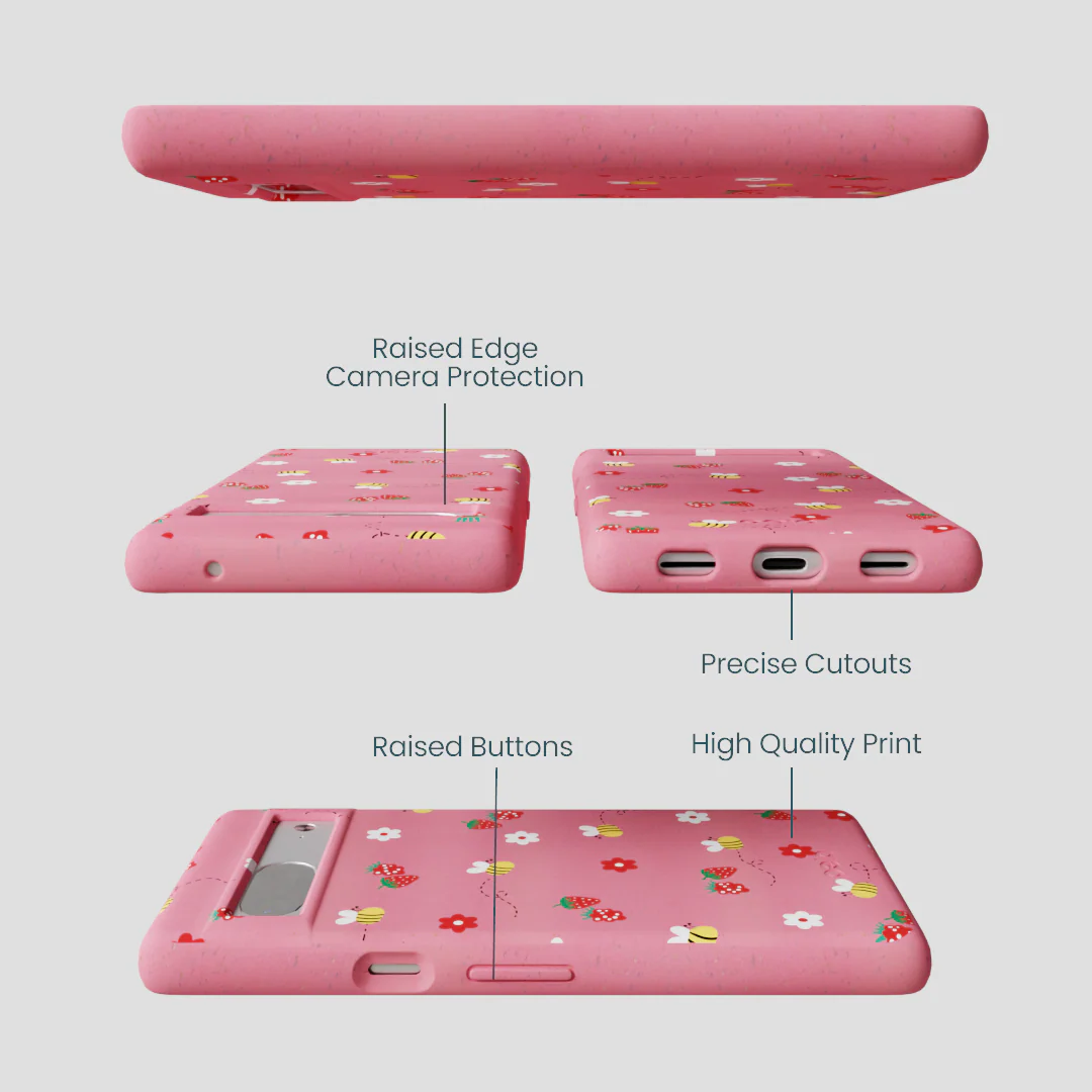 Bubblegum Pink Bees n Berries Google Pixel 7 Case - Image 3