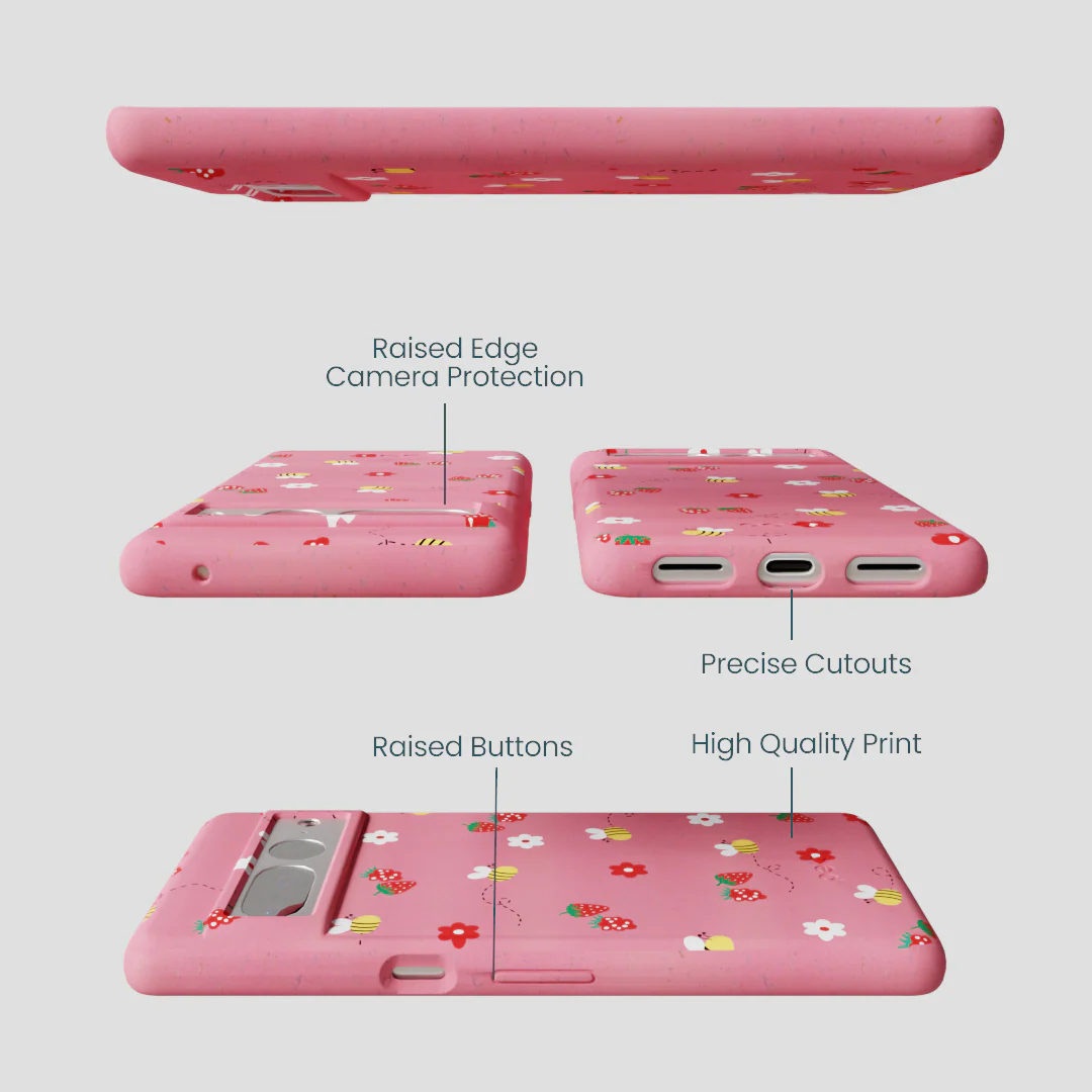 Bubblegum Pink Bees n Berries Google Pixel 7 Pro Case - Image 3