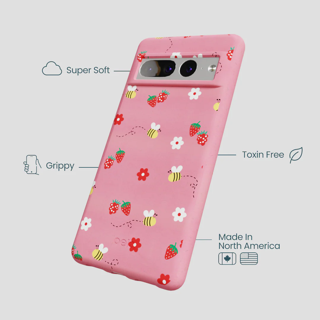 Bubblegum Pink Bees n Berries Google Pixel 7 Pro Case - Image 4